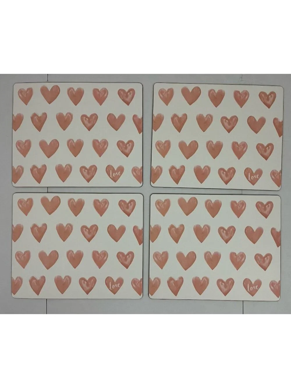 PB Pottery Barn Pink Heart Valentines Love Rectangle Corkboard Placemats
